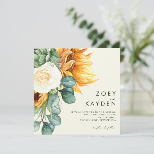 Vet land Zonnebloem Licht Geel Vierkant Weddenscha Kaart (Staand voorkant)