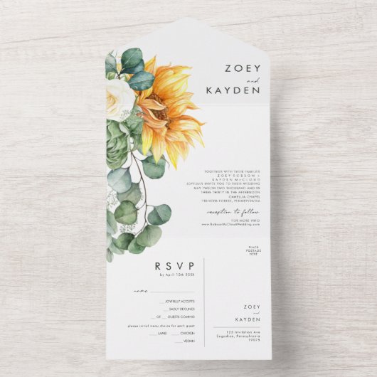 Vet land Zonnebloem | Verzegeling en verzending All In One Uitnodiging (Binnen)