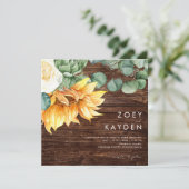 Vet land Zonnebloembouquet Wood Square Weddenschap Kaart (Staand voorkant)