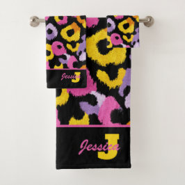 Vet Leopard Print Retro Glam y2k Monogrammed Naam Bad Handdoek