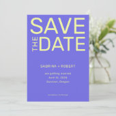 Vet Levendig Blauw & Geel Typografie Huwelijk Save The Date (Staand voorkant)