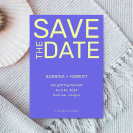 Vet Levendig Blauw & Geel Typografie Huwelijk Save The Date