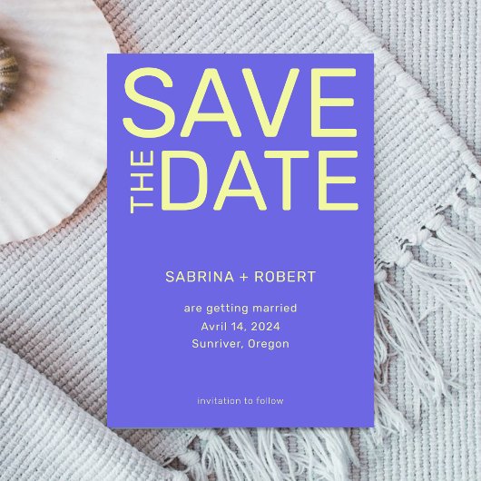 Vet Levendig Blauw & Geel Typografie Huwelijk Save The Date