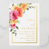 Vet Levendig Kleurrijk Bloemen Trouwgoud Folie Uitnodiging (Voorkant)
