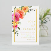 Vet Levendig Kleurrijk Bloemen Trouwgoud Folie Uitnodiging (Staand Voorkant)