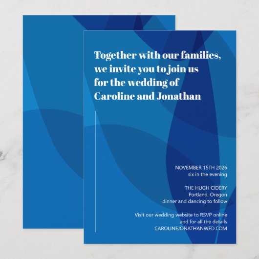 Vet Levendige Artsy Blauw Abstracte Moderne Huweli Kaart (Voorkant / Achterkant)