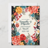 Vet Levendige Bloemen Fiesta Trouwfoto & QR-code Kaart (Voorkant)