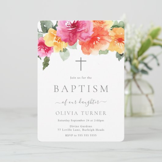 Vet Levendige Kleurrijke Botanische Bloemendoop Kaart (Staand voorkant)