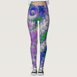 Vet Levendige Kleurrijke Funky Trippy Fractal Spir Leggings