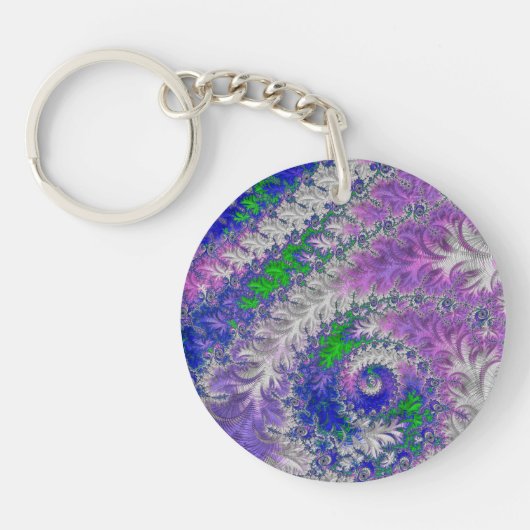 Vet Levendige Kleurrijke Funky Trippy Fractal Spir Sleutelhanger (Voorkant)