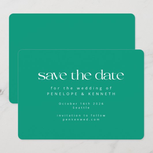 Vet Levendige Spring Emerald Green Elegant Huwelij Save The Date (Voorkant / Achterkant)