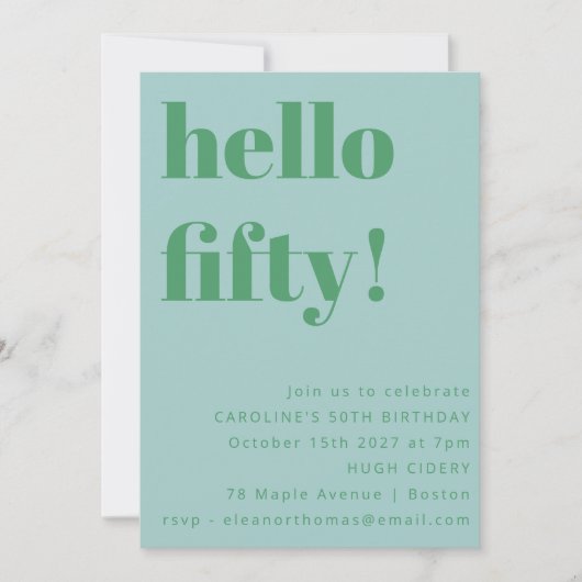 Vet Licht Blauw Schattige Eenvoudig Modern 50ste V Kaart (Voorkant)