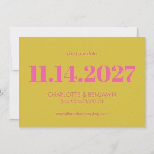 Vet licht roze en gele typografie Modern Save The Date (Voorkant)