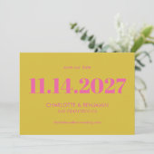 Vet licht roze en gele typografie Modern Save The Date (Staand voorkant)