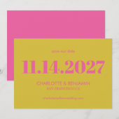 Vet licht roze en gele typografie Modern Save The Date (Voorkant / Achterkant)