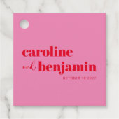 Vet, licht roze en roodroos modern huwelijk bedankjes labels (Voorkant)