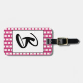Vet Licht Roze en Witte Funky Retro Monogram Bagagelabel (Voorkant horizontaal)