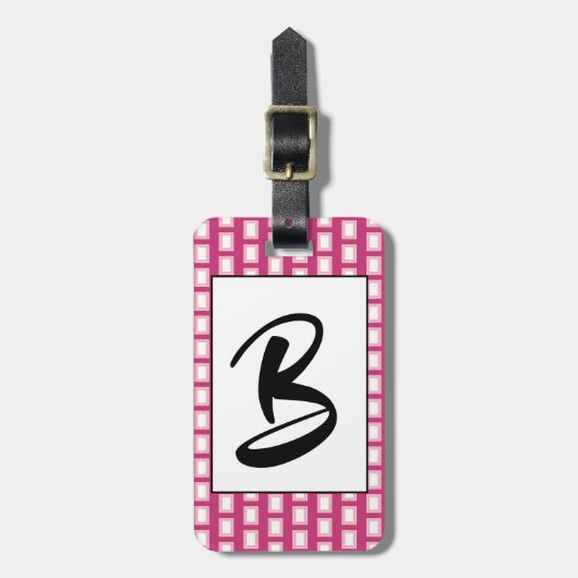 Vet Licht Roze en Witte Funky Retro Monogram Bagagelabel (Voorkant verticaal)