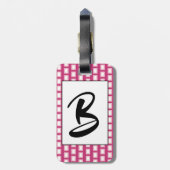 Vet Licht Roze en Witte Funky Retro Monogram Bagagelabel (Achterkant verticaal)
