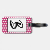 Vet Licht Roze en Witte Funky Retro Monogram Bagagelabel (Achterkant horizontaal)