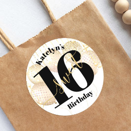 Vet Lief 16 Verjaardag Goud Meisje Ballonnen Wit Ronde Sticker