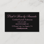 Vet Lila Roze Lash Tech Design Zwart Achtergrond Visitekaartje (Achterkant)