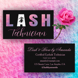 Vet Lila Roze Lash Tech Design Zwart Achtergrond Visitekaartje