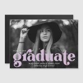 Vet Lila Typografie Foto Afstuderen Magnetische Uitnodiging (Voorkant / Achterkant)