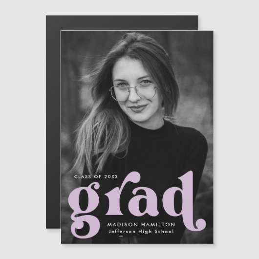 Vet Lila Typografie Foto Afstuderen Magnetische Uitnodiging (Voorkant / Achterkant)