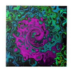 Vet magenta abstract groovy vloeibare kunst wervel tegeltje