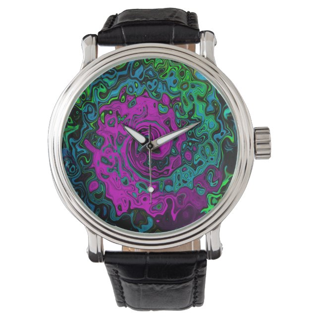 Vet magenta Abstracte roovy Vloeibare kunstwervelk Horloge (Voorkant)