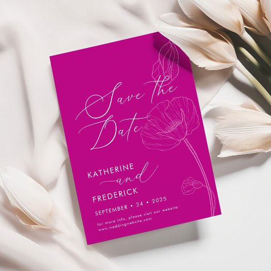 Vet Magenta Elegante Wildflower Save the Date Kaart