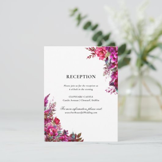 Vet Magenta Lente Bruiloft Receptie Informatiekaartje (Staand voorkant)