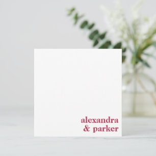 Vet Magenta Minimalist Typografie Couple Names Notitiekaartje