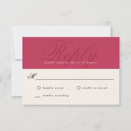 Vet Magenta Modern Elegant Minimaal Monogram RSVP (Voorkant)