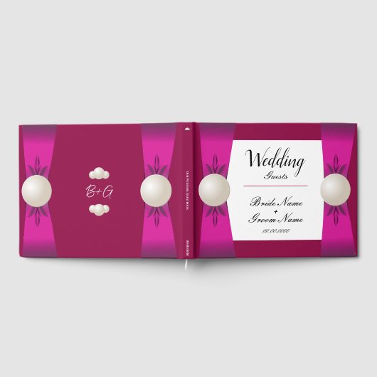 Vet Magenta & Wijn Parel Lint Bruiloft Gastenboek (Volledig)
