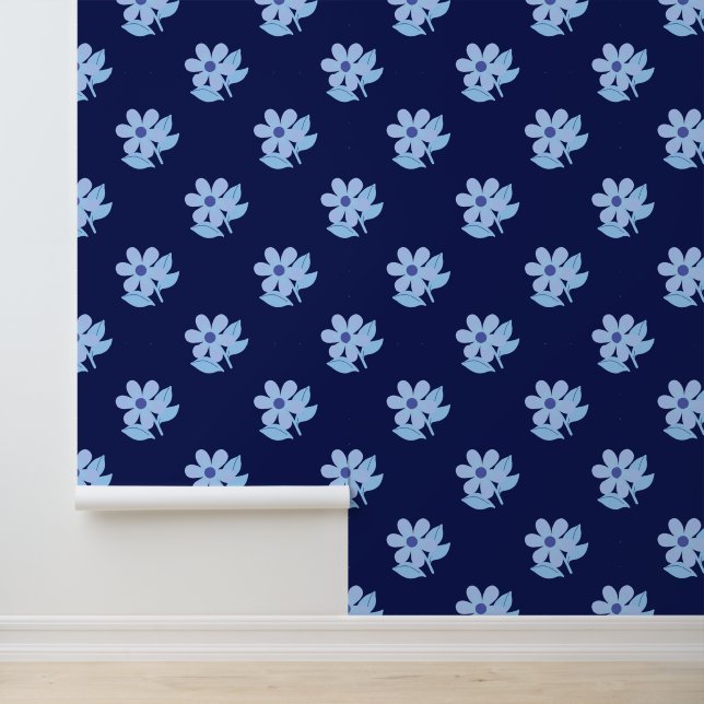 Vet marineblauw bloemmotief Lila & blauw bloemmoti Behang (Applicatie)