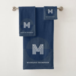 Vet marineblauw geometrisch modern monogram bad handdoek