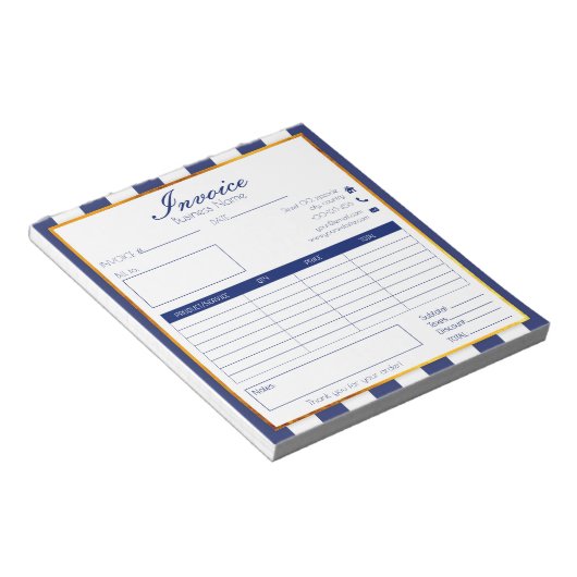 Vet Marineblauw Goud Easy Small Business Factuur Notitieblok (Schuin)