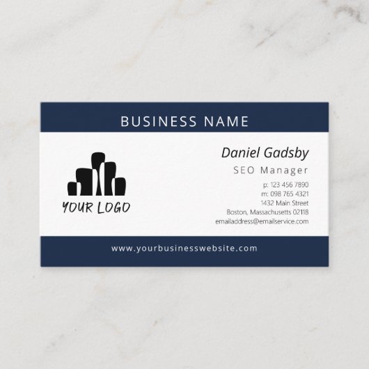 Vet marineblauw wit uw Logo eenzijdig Visitekaartje (Voorkant)