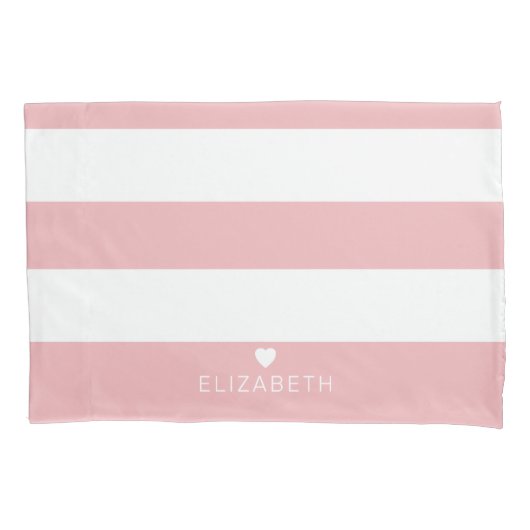 Vet Matig Blush Roze Striped Patroon met hart Kussensloop (Voorkant)