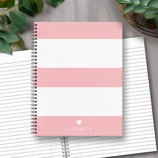 Vet Matig Blush Roze Striped Patroon met hart Notitieboek