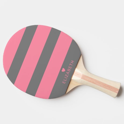 Vet Matig Blush Roze Striped Patroon met hart Tafeltennisbatje (Zijkant)