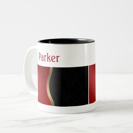 Vet Matig Zwart Rood en Goud Tweekleurige Koffiemok (Voorkant links)