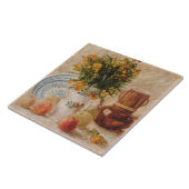  vet met bloemen Coffepot en vruchten Tegeltje (Zijkant)