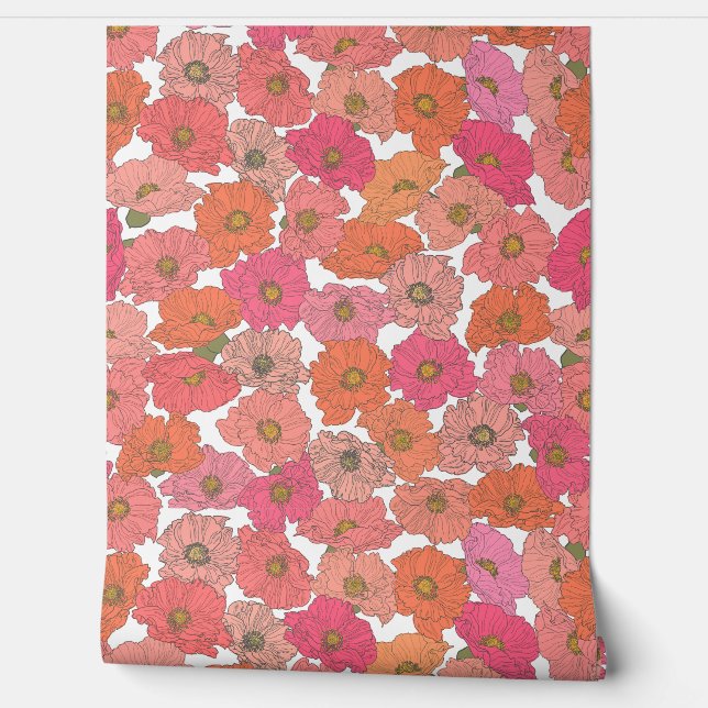 Vet met de hand getekende bloem behang (Afrollen)