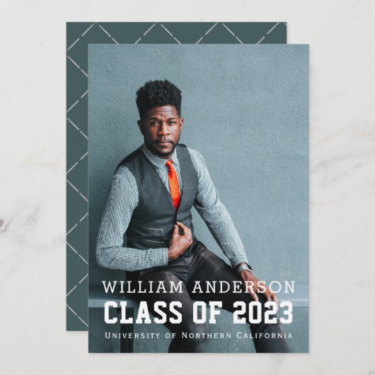 Vet minimalistisch foto Blauw virtueel Afstuderen Kaart (Voorkant / Achterkant)