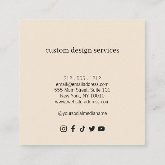 Vet Minimalistisch Luxe Boetiek Donker Ivoor Vierkante Visitekaartje (Achterkant)