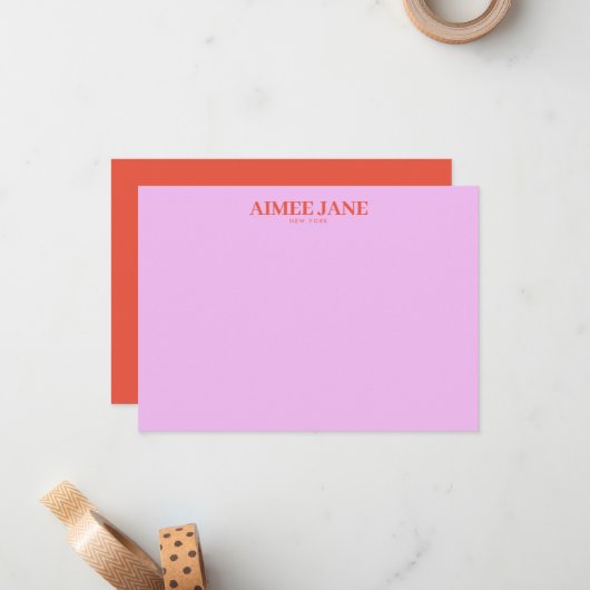Vet Minimalistisch Luxe Boetiek Roze/Sinaasappel Notitiekaartje (Voorkant / Achterkant in situ)