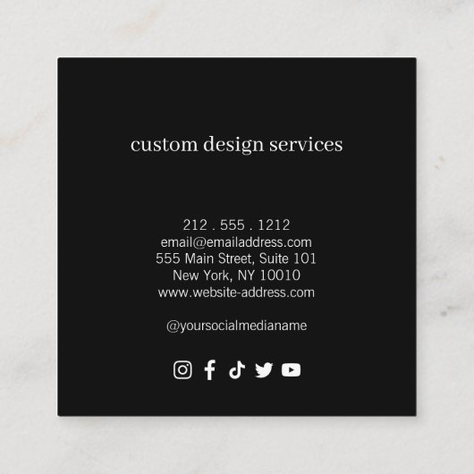 Vet Minimalistisch Luxe Boetiek Zwart/Wit Vierkante Visitekaartje (Achterkant)